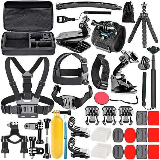 50 in 1 Action Camera Accessory Kit Compatible with Gopro Hero 12 11 10 9 8 7 6 5 4 Gopro Max Gopro Fusion Insta360 DJI Osmo Action Action 2 AKASO, and More