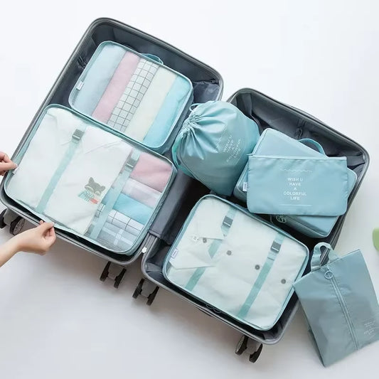 7-Piece Set Travel Bag Organizer Clothes Luggage Travel Organizer Blanket Shoes Organizers Bag Suitcase Pouch Packing Cubes