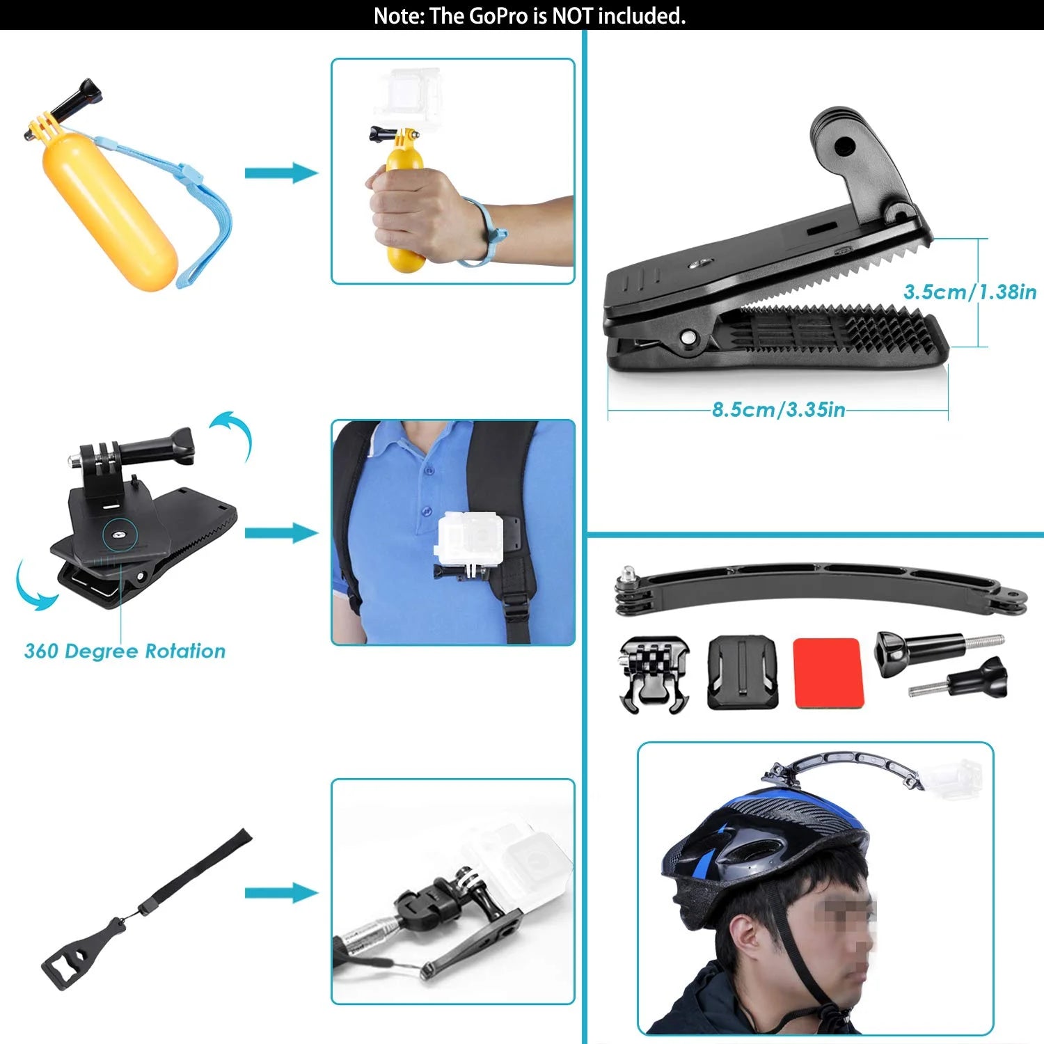 50 in 1 Action Camera Accessory Kit Compatible with Gopro Hero 12 11 10 9 8 7 6 5 4 Gopro Max Gopro Fusion Insta360 DJI Osmo Action Action 2 AKASO, and More